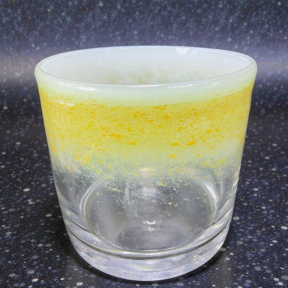 Blown Italian Art Glass Vase Vessel Thick Heavy Ice Bucket Container Yellow VTG‎